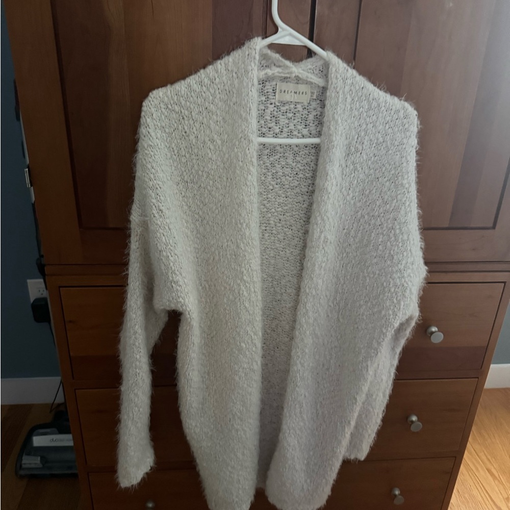 Dreamers White Cardigan Plush Knit Sweater